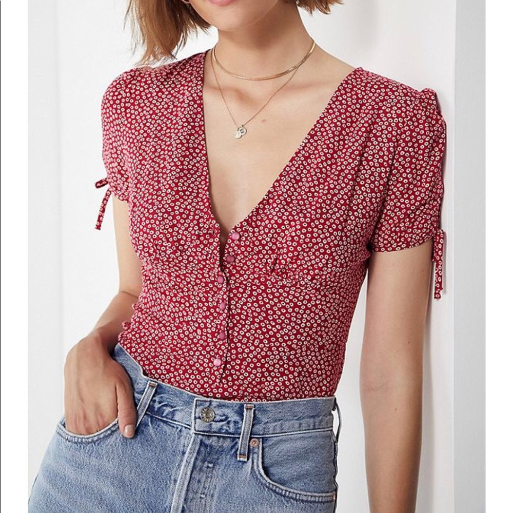 UO Button Down Tie Sleeve Blouse